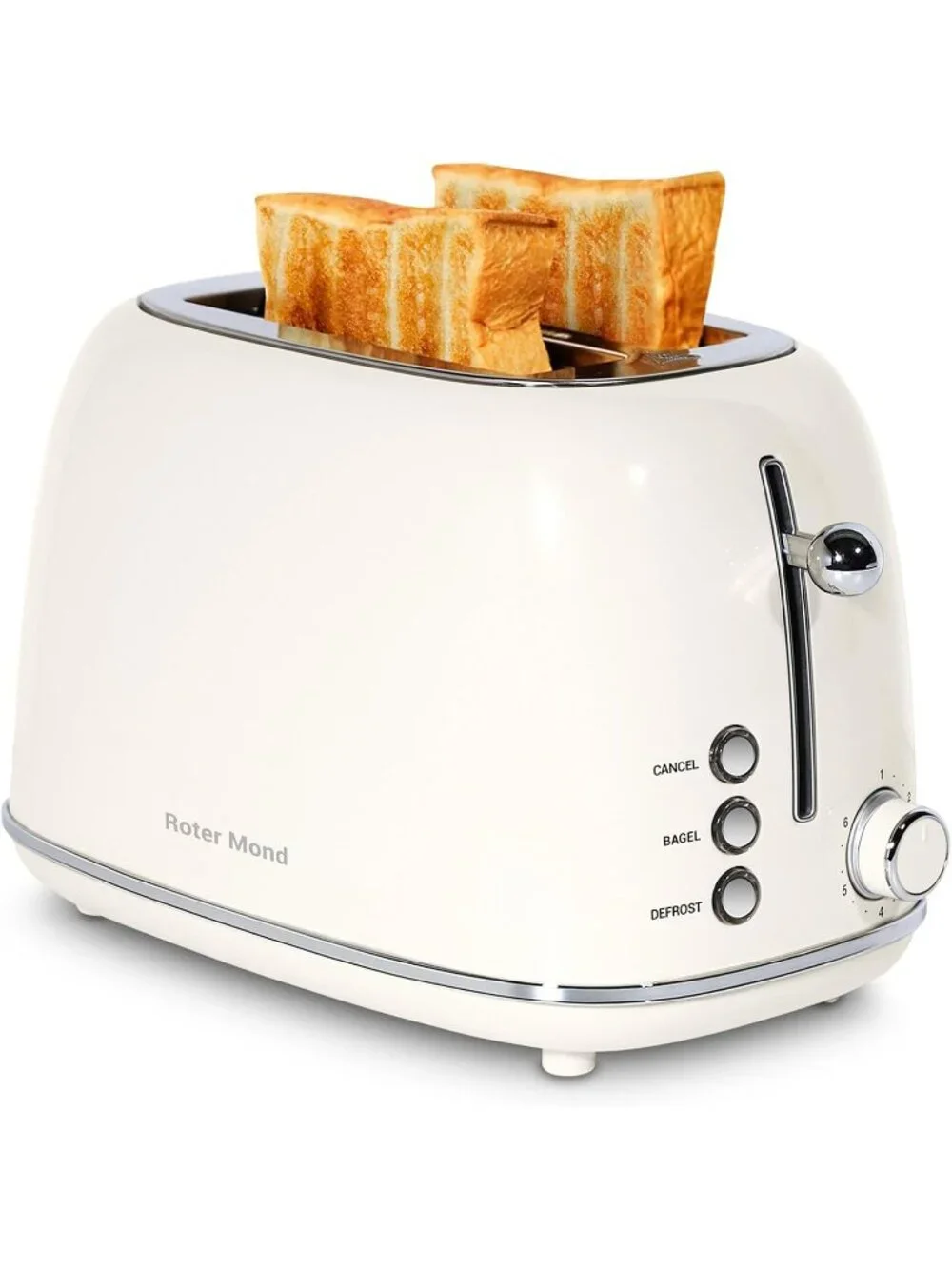 2 Slice Cream Retro Stainless Steel with Bagel Defrost Functions Tray Toaster